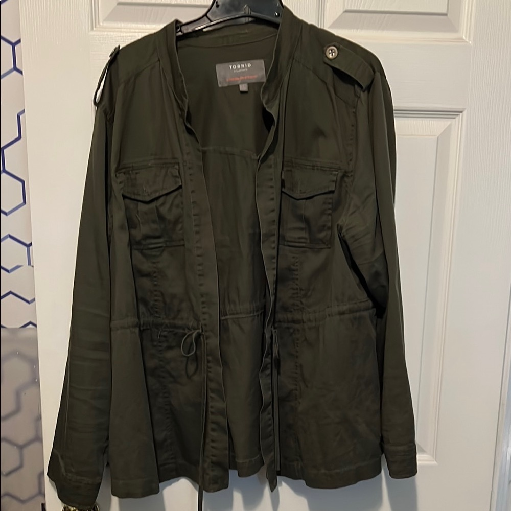 Torrid Green Utility Jacket with Collared Neckline Size 2